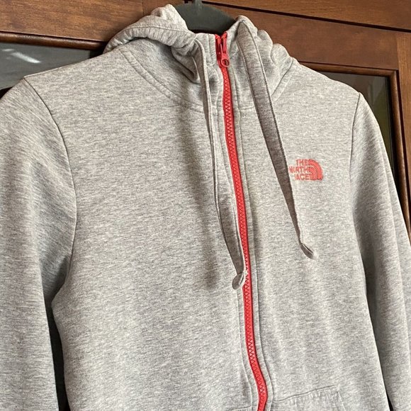 The North Face Womens Size Small Gray Full  Zip Up Pink LOGO Hoodie Sweater - Picture 7 of 12
